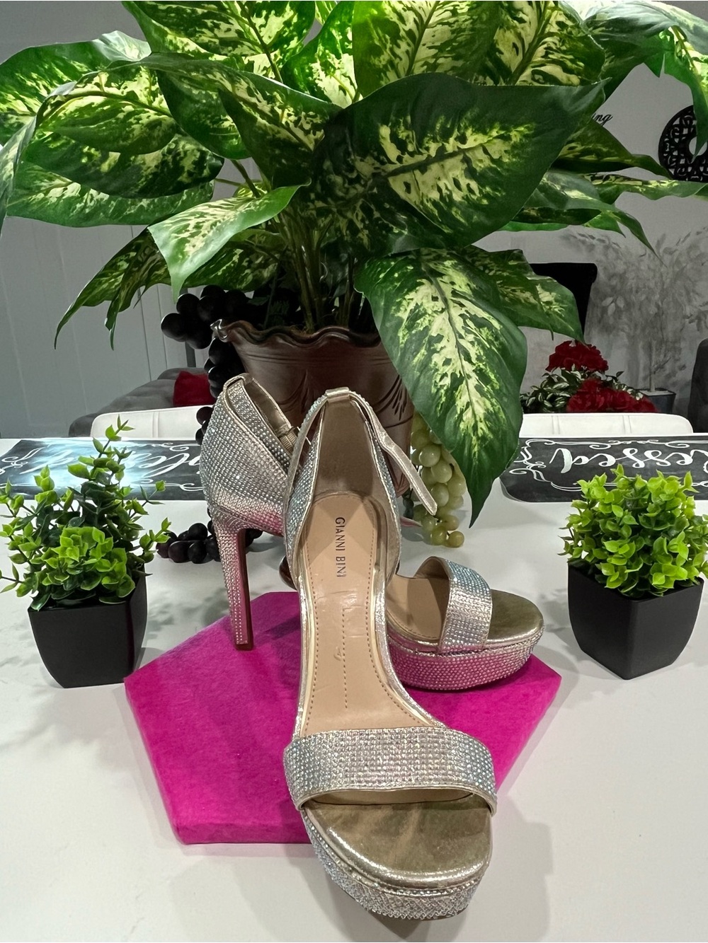 Gianni Bini Silver Crystal Embellished Platform heels